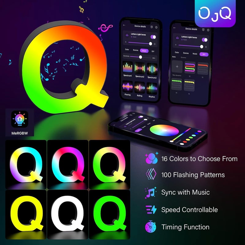 OJQ Light Up Letters LED Letter - Marquee Letters Room Decor Alphabet Letter Music Sync Color Change Colorful - Christmas Birthday Gifts for Girl - Teen Girls Gifts Party Home Wall Decor - Image 4